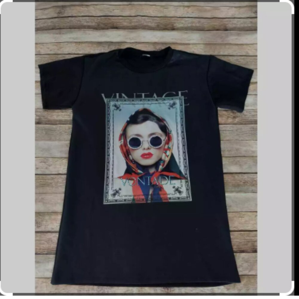 Fashion Nova  Vintage Woman Top Tshirt Blackraphic